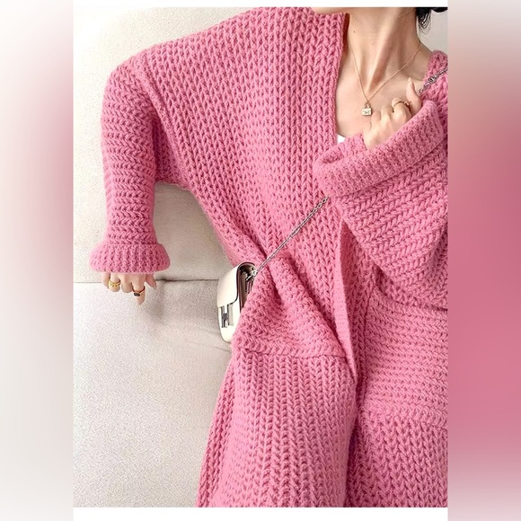 Sweater knit cardigan pocket wide sleeve boho rose pink NWT - Picture 7 of 10